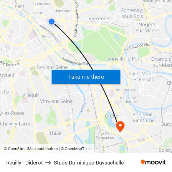 Reuilly - Diderot to Stade Dominique-Duvauchelle map