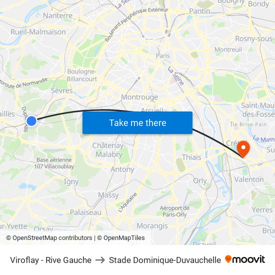 Viroflay - Rive Gauche to Stade Dominique-Duvauchelle map