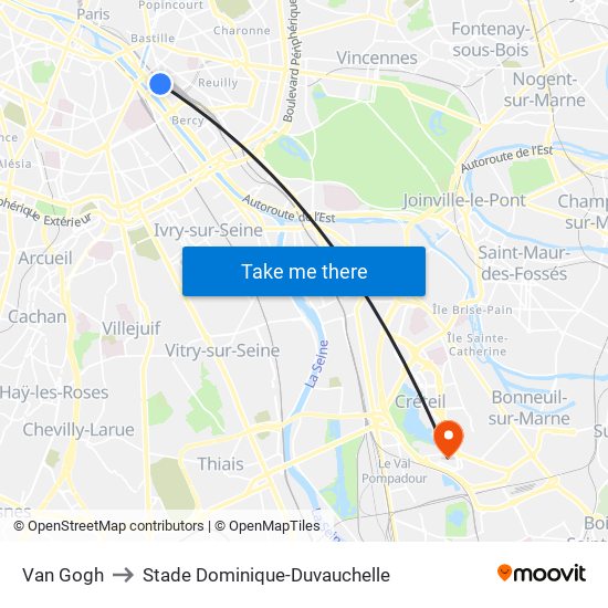Van Gogh to Stade Dominique-Duvauchelle map