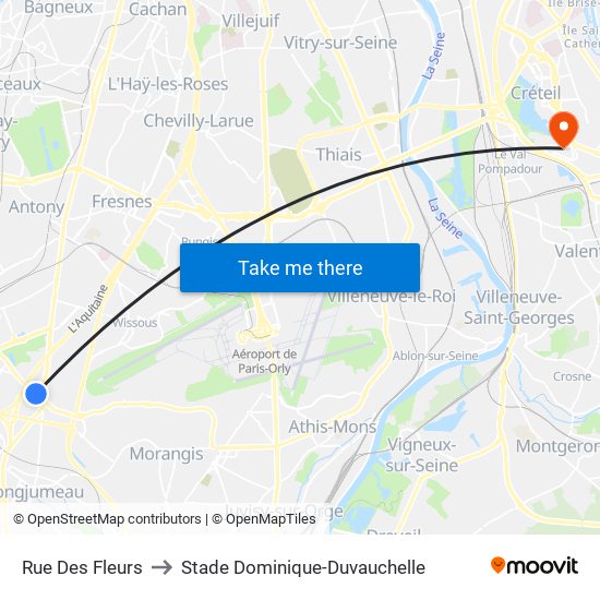 Rue Des Fleurs to Stade Dominique-Duvauchelle map