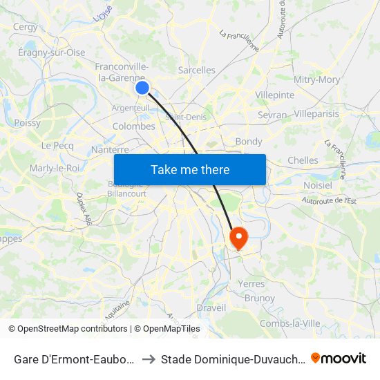 Gare D'Ermont-Eaubonne to Stade Dominique-Duvauchelle map