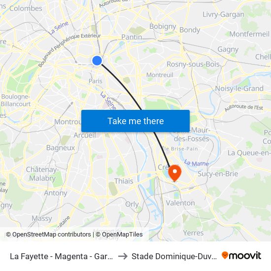 La Fayette - Magenta - Gare du Nord to Stade Dominique-Duvauchelle map