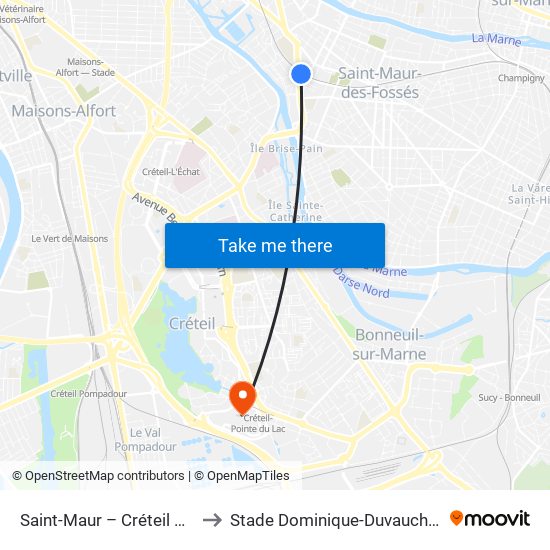 Saint-Maur – Créteil RER to Stade Dominique-Duvauchelle map