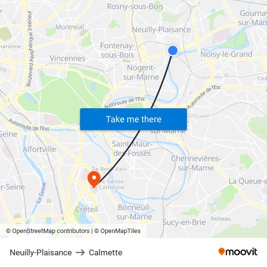 Neuilly-Plaisance to Calmette map