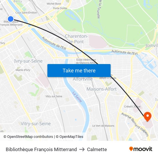 Bibliothèque François Mitterrand to Calmette map