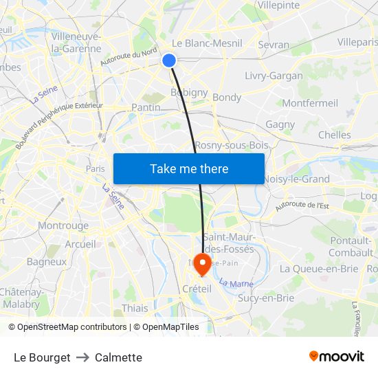 Le Bourget to Calmette map