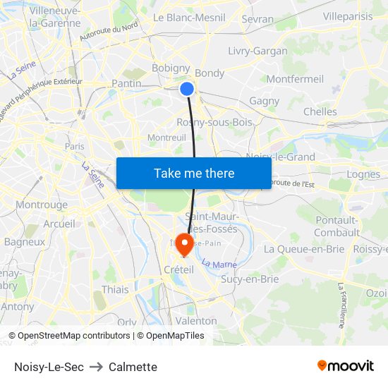 Noisy-Le-Sec to Calmette map