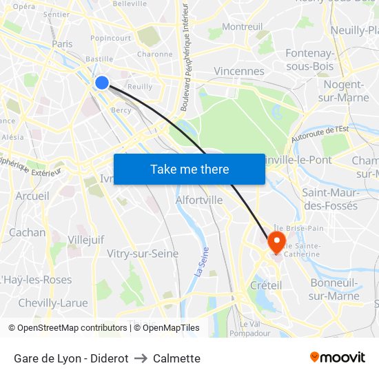 Gare de Lyon - Diderot to Calmette map