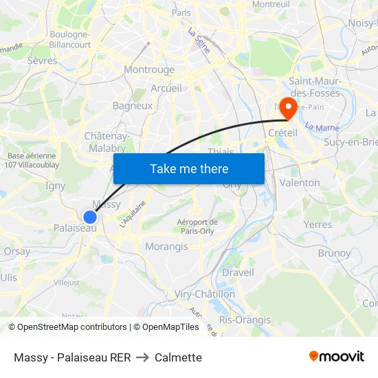Massy - Palaiseau RER to Calmette map