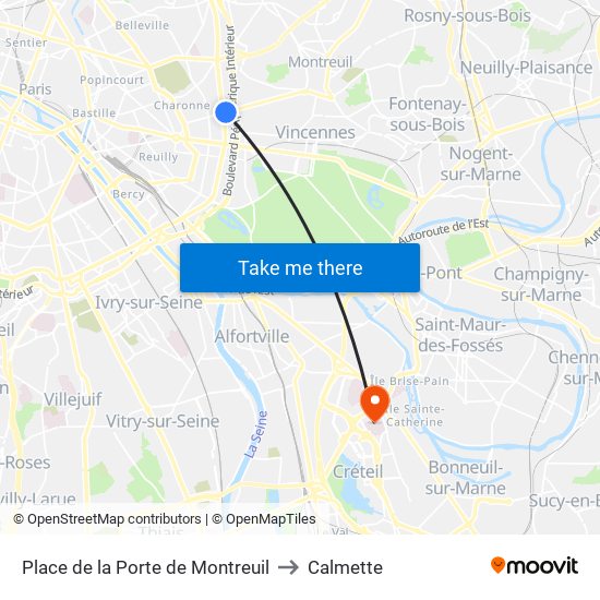 Place de la Porte de Montreuil to Calmette map