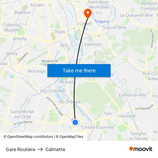 Gare Routière to Calmette map