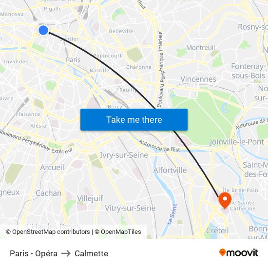 Paris - Opéra to Calmette map