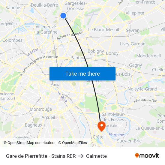 Gare de Pierrefitte - Stains RER to Calmette map