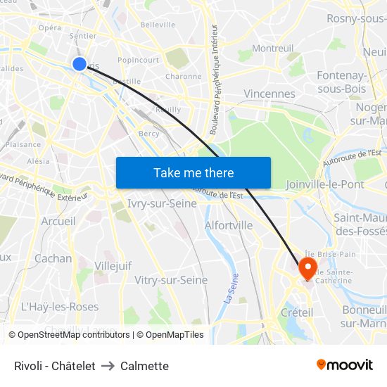 Rivoli - Châtelet to Calmette map