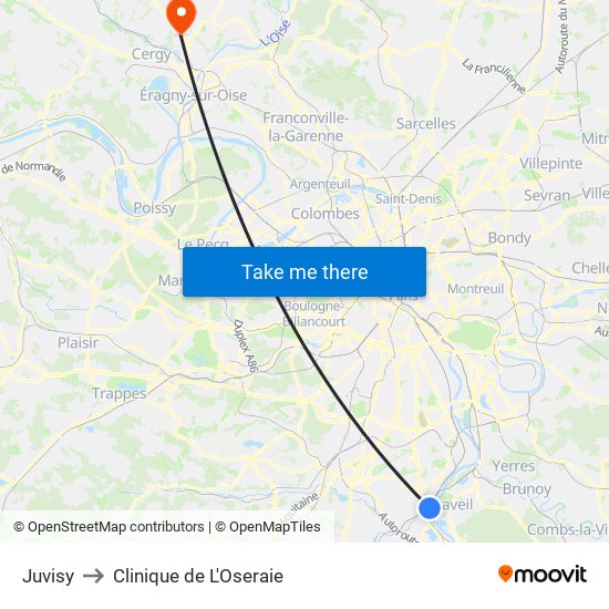 Juvisy to Clinique de L'Oseraie map
