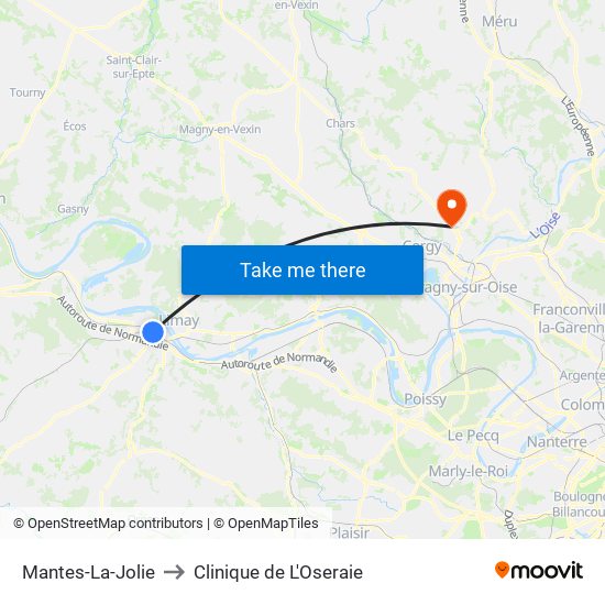 Mantes-La-Jolie to Clinique de L'Oseraie map