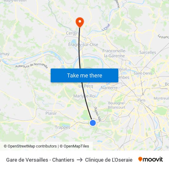 Gare de Versailles - Chantiers to Clinique de L'Oseraie map