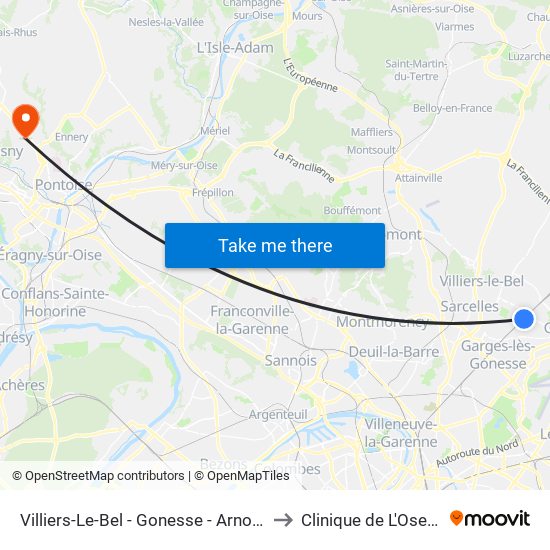 Villiers-Le-Bel - Gonesse - Arnouville to Clinique de L'Oseraie map