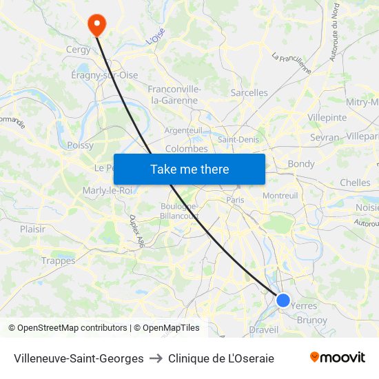 Villeneuve-Saint-Georges to Clinique de L'Oseraie map