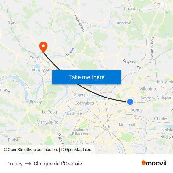 Drancy to Clinique de L'Oseraie map