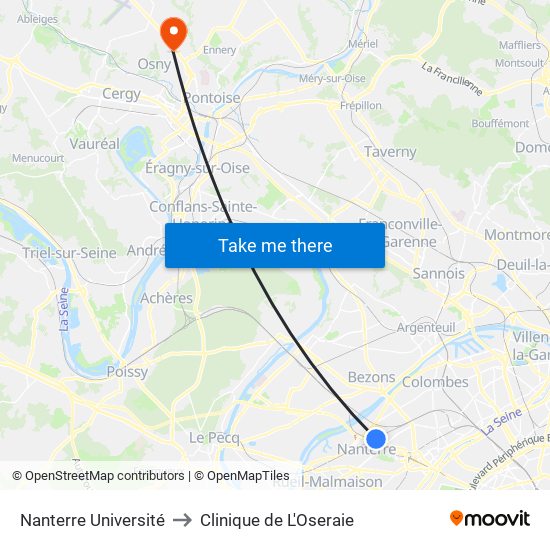 Nanterre Université to Clinique de L'Oseraie map