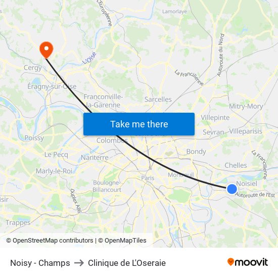 Noisy - Champs to Clinique de L'Oseraie map