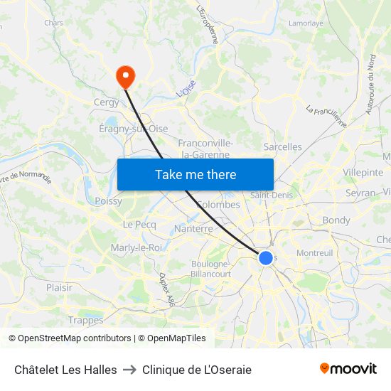 Châtelet Les Halles to Clinique de L'Oseraie map