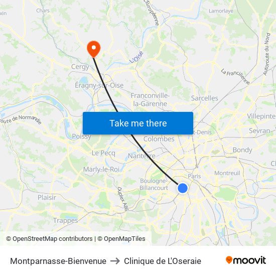 Montparnasse-Bienvenue to Clinique de L'Oseraie map