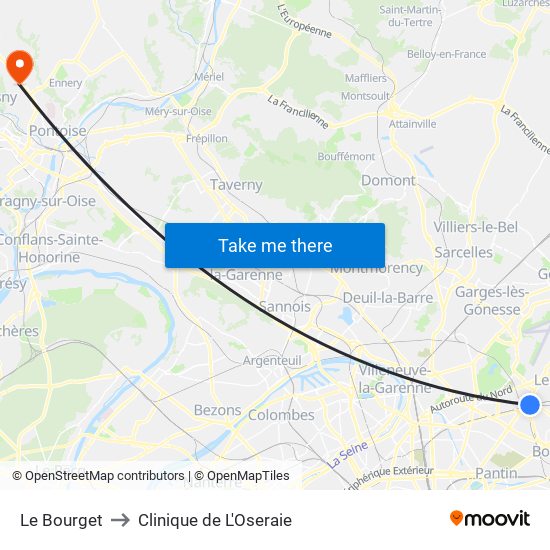 Le Bourget to Clinique de L'Oseraie map