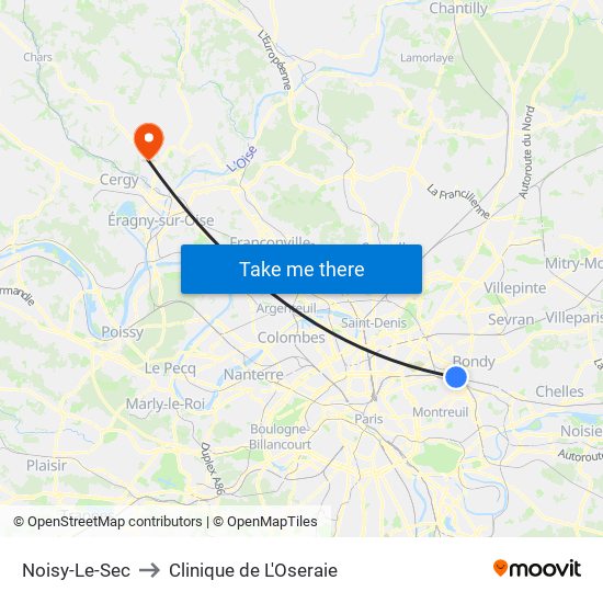 Noisy-Le-Sec to Clinique de L'Oseraie map