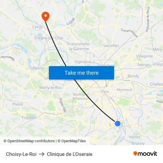 Choisy-Le-Roi to Clinique de L'Oseraie map