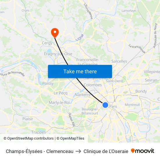 Champs-Élysées - Clemenceau to Clinique de L'Oseraie map