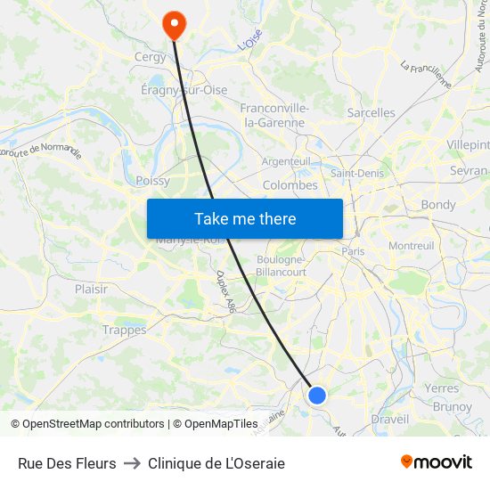 Rue Des Fleurs to Clinique de L'Oseraie map