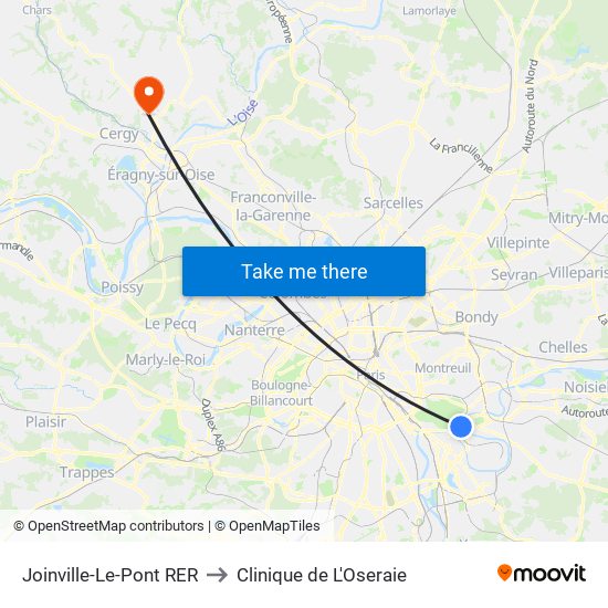 Joinville-Le-Pont RER to Clinique de L'Oseraie map