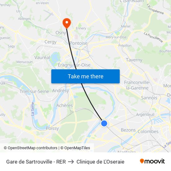 Gare de Sartrouville - RER to Clinique de L'Oseraie map