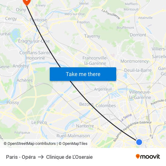Paris - Opéra to Clinique de L'Oseraie map