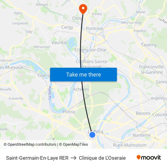 Saint-Germain-En-Laye RER to Clinique de L'Oseraie map