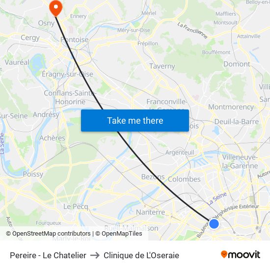 Pereire - Le Chatelier to Clinique de L'Oseraie map