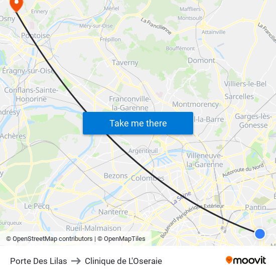 Porte Des Lilas to Clinique de L'Oseraie map