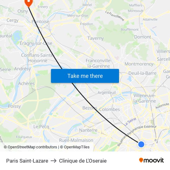 Paris Saint-Lazare to Clinique de L'Oseraie map