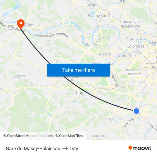 Gare de Massy-Palaiseau to Isty map