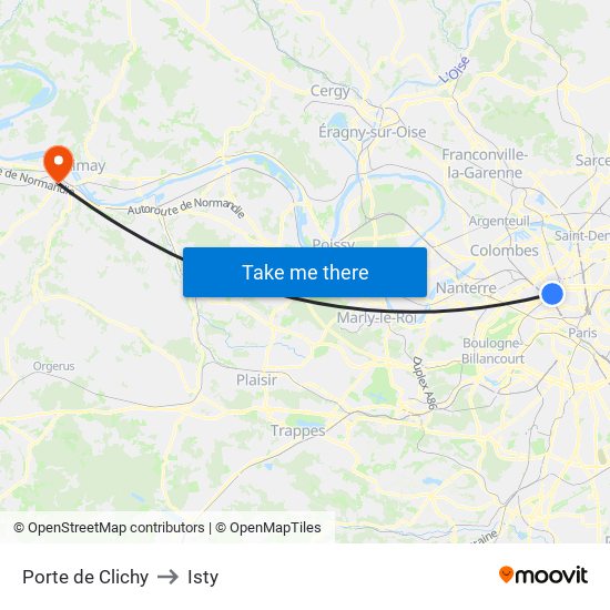 Porte de Clichy to Isty map