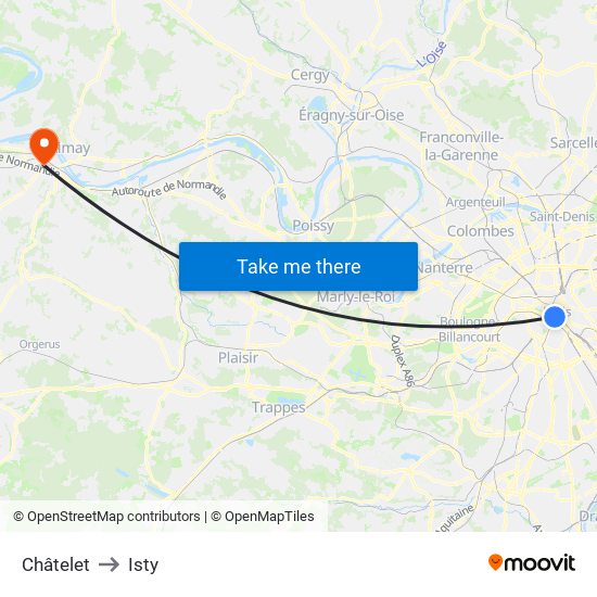 Châtelet to Isty map