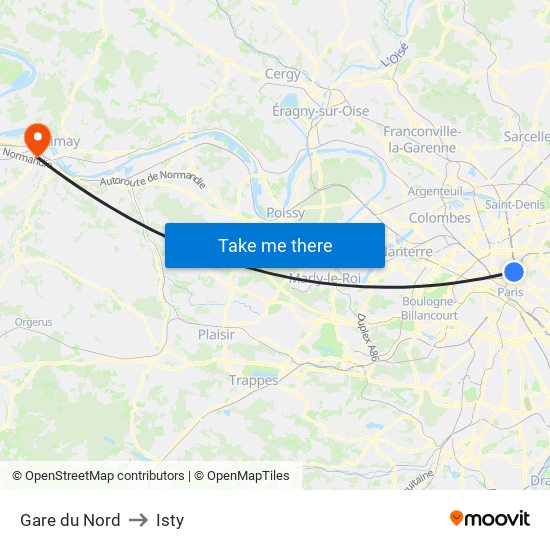 Gare du Nord to Isty map