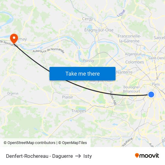 Denfert-Rochereau - Daguerre to Isty map