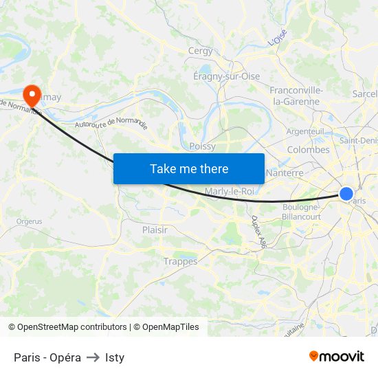 Paris - Opéra to Isty map