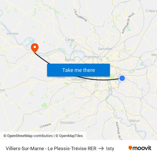 Villiers-Sur-Marne - Le Plessis-Trévise RER to Isty map