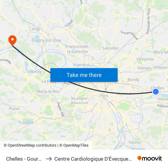 Chelles - Gournay to Centre Cardiologique D'Évecquemont map