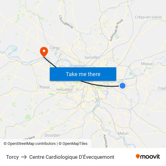 Torcy to Centre Cardiologique D'Évecquemont map