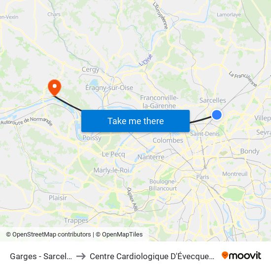 Garges - Sarcelles to Centre Cardiologique D'Évecquemont map